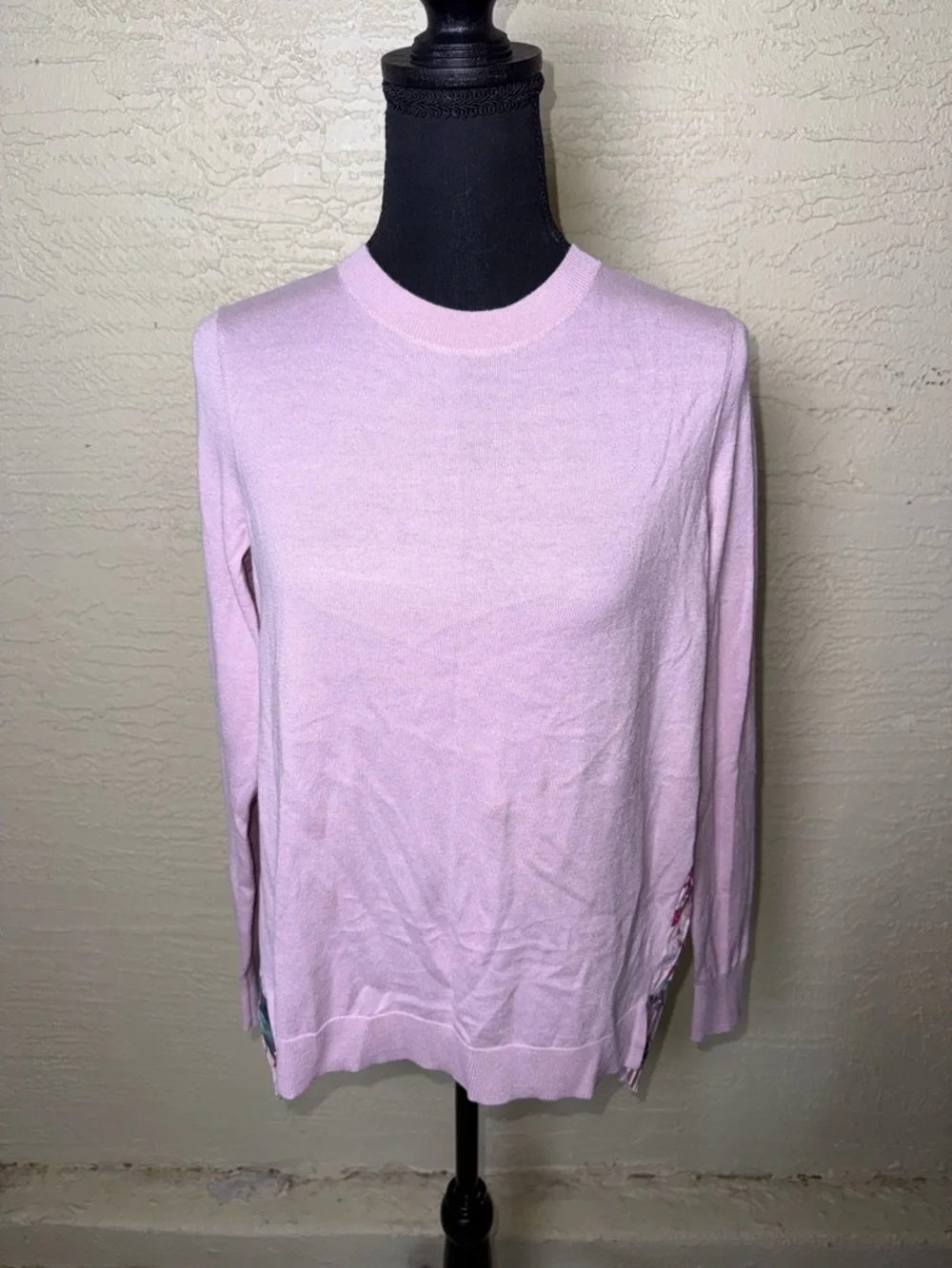 Ted Baker Kaleese Pink Pleated Floral Back‎ Sweater Silk Blend High-Low knit- S